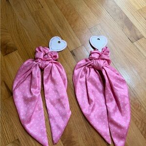 Valentines Rose Heart Bow Printed Twister with tails - Hair Scrunchies